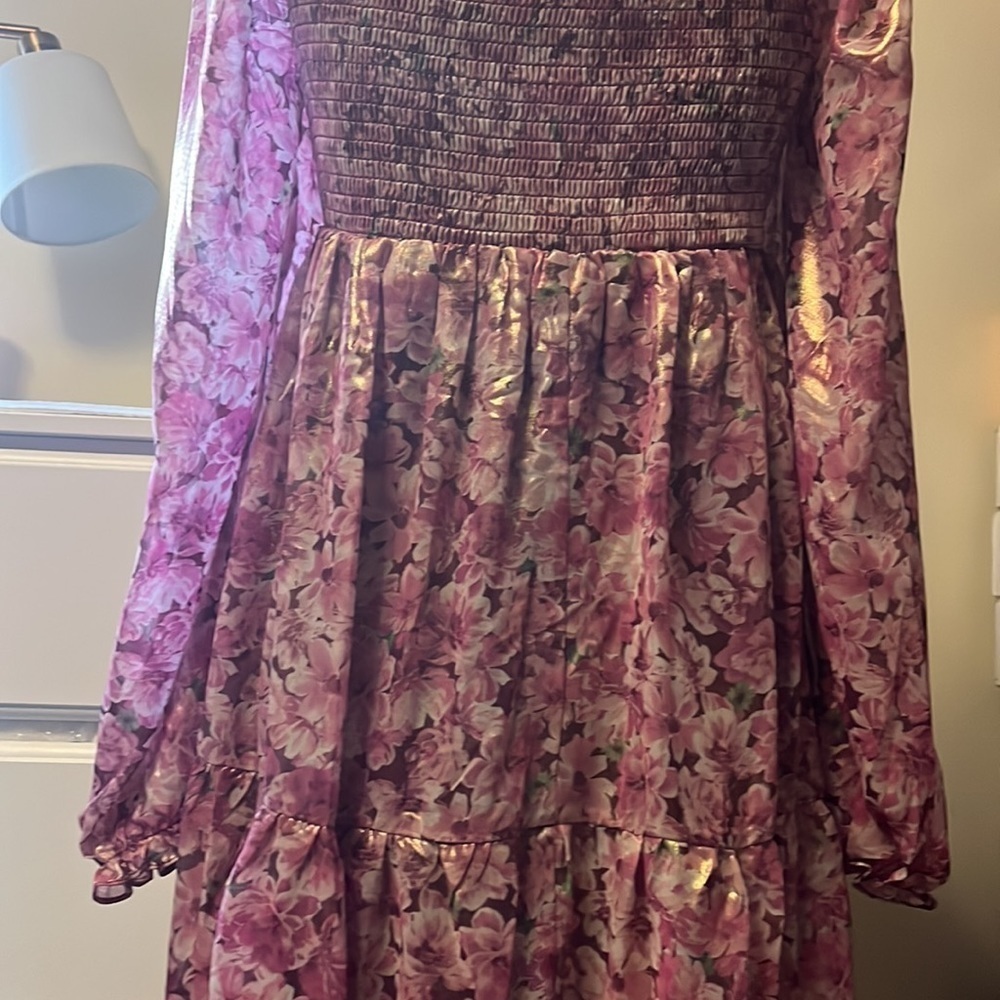 Crystal doll pink floral long sleeve dress with elasticized bust - Picture 7 of 13